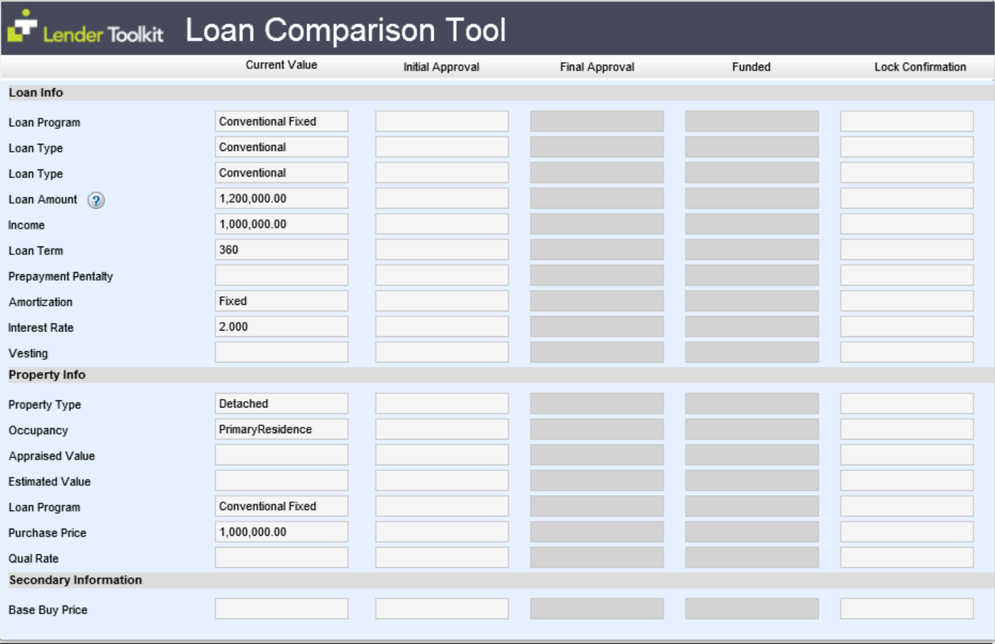 Loan Comparison Tool Input Form